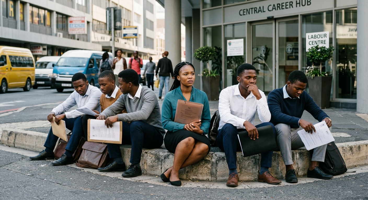 Young South Africans with CVs waiting at career hub in South Africa